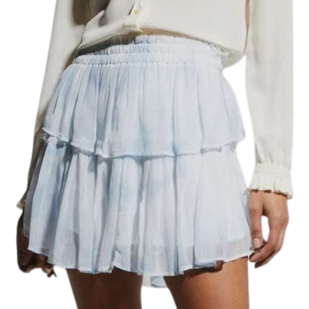 LoveShackFancy Viscose Ruffle Mini Skirt Bedroom Blue Hand Tie Dye Size Small S